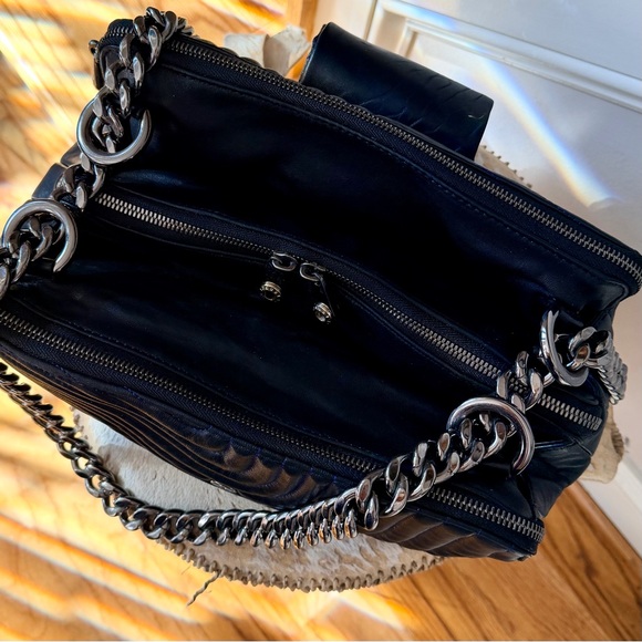 RARE Henri BENDEL No.7 Quilted Leather Shoulder Bag Pop Mix Black Multi Girl Dog - Picture 11 of 16